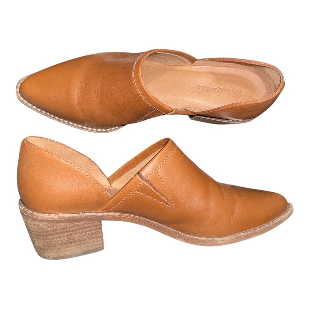 Madewell Tan Mules with Pointed Toe and Stacked Heel